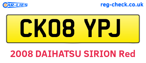 CK08YPJ are the vehicle registration plates.