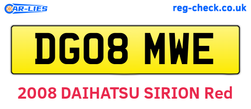 DG08MWE are the vehicle registration plates.