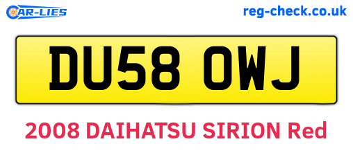 DU58OWJ are the vehicle registration plates.