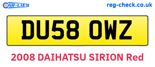 DU58OWZ are the vehicle registration plates.