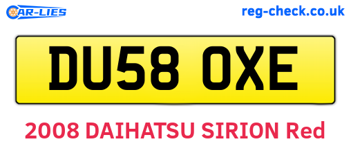 DU58OXE are the vehicle registration plates.