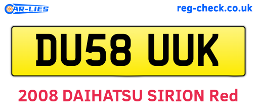 DU58UUK are the vehicle registration plates.