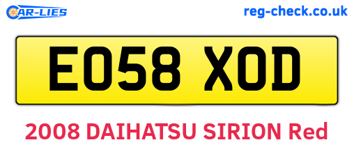 EO58XOD are the vehicle registration plates.