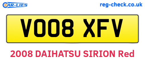 VO08XFV are the vehicle registration plates.