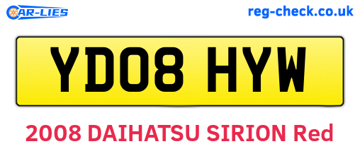 YD08HYW are the vehicle registration plates.