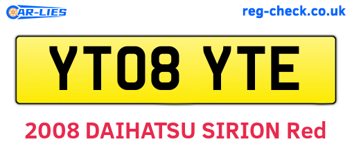 YT08YTE are the vehicle registration plates.