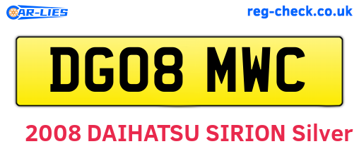 DG08MWC are the vehicle registration plates.