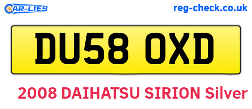 DU58OXD are the vehicle registration plates.