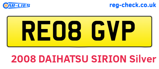 RE08GVP are the vehicle registration plates.