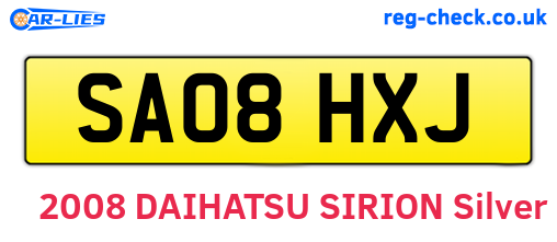 SA08HXJ are the vehicle registration plates.