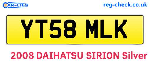 YT58MLK are the vehicle registration plates.