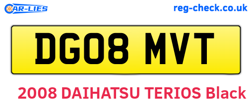 DG08MVT are the vehicle registration plates.