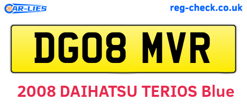 DG08MVR are the vehicle registration plates.