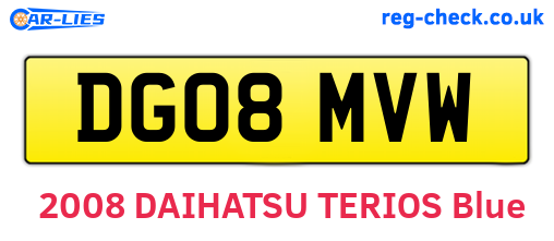 DG08MVW are the vehicle registration plates.