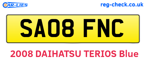 SA08FNC are the vehicle registration plates.