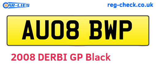 AU08BWP are the vehicle registration plates.