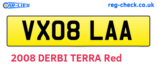 VX08LAA are the vehicle registration plates.