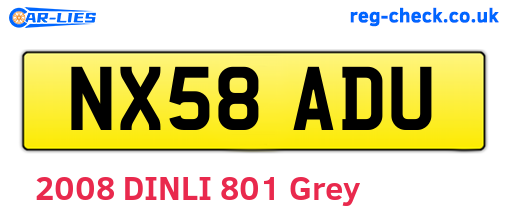 NX58ADU are the vehicle registration plates.