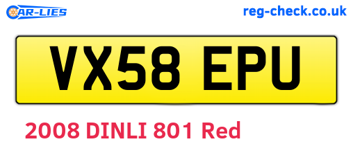 VX58EPU are the vehicle registration plates.