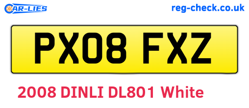 PX08FXZ are the vehicle registration plates.