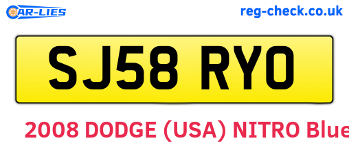 SJ58RYO are the vehicle registration plates.