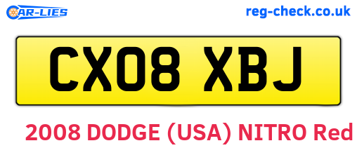 CX08XBJ are the vehicle registration plates.