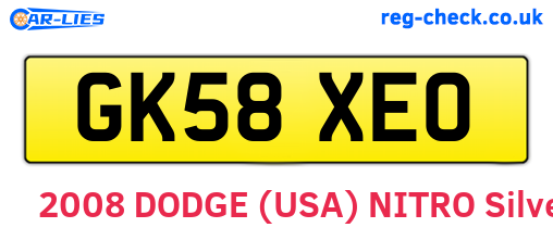 GK58XEO are the vehicle registration plates.