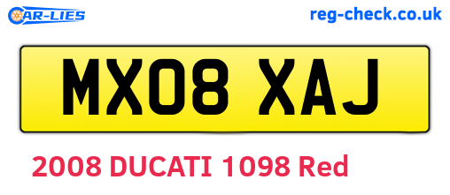 MX08XAJ are the vehicle registration plates.