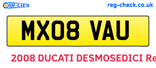 MX08VAU are the vehicle registration plates.