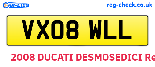VX08WLL are the vehicle registration plates.