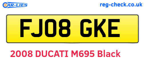 FJ08GKE are the vehicle registration plates.