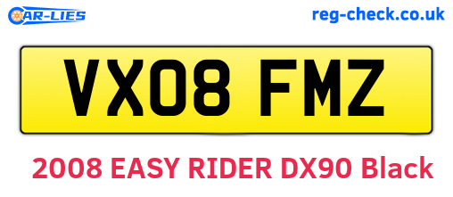 VX08FMZ are the vehicle registration plates.