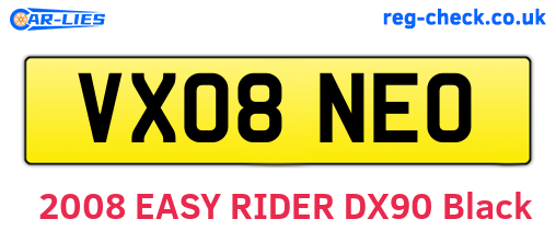 VX08NEO are the vehicle registration plates.