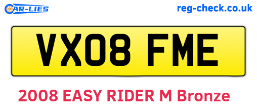 VX08FME are the vehicle registration plates.