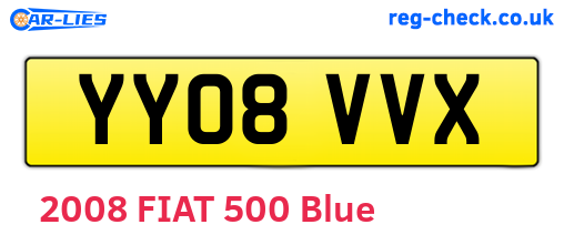 YY08VVX are the vehicle registration plates.