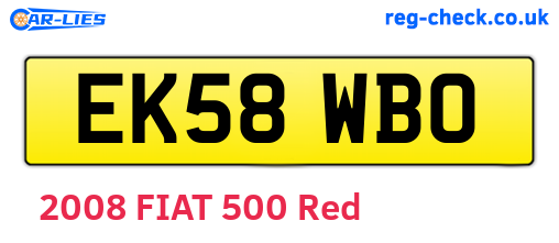 EK58WBO are the vehicle registration plates.