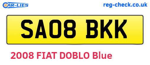 SA08BKK are the vehicle registration plates.