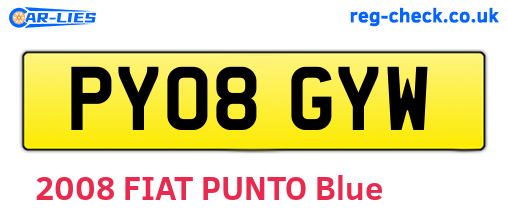 PY08GYW are the vehicle registration plates.