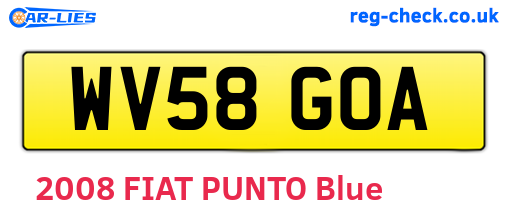 WV58GOA are the vehicle registration plates.
