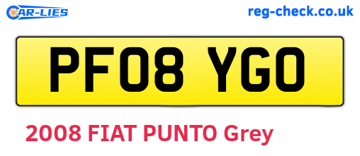 PF08YGO are the vehicle registration plates.