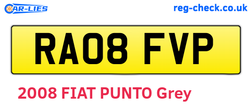 RA08FVP are the vehicle registration plates.