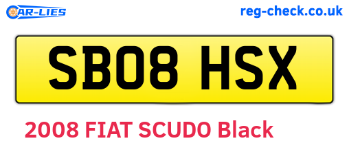 SB08HSX are the vehicle registration plates.