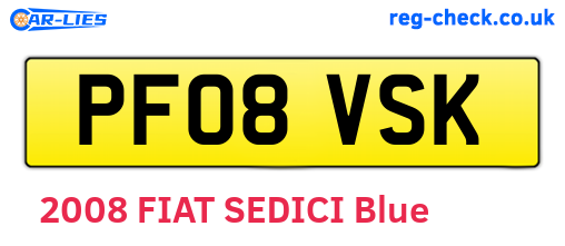 PF08VSK are the vehicle registration plates.