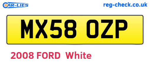 MX58OZP are the vehicle registration plates.