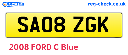 SA08ZGK are the vehicle registration plates.