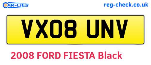 VX08UNV are the vehicle registration plates.