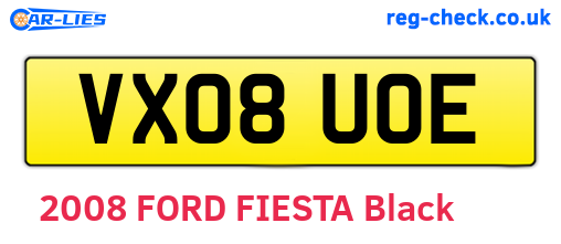 VX08UOE are the vehicle registration plates.