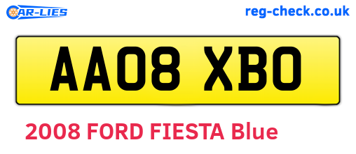 AA08XBO are the vehicle registration plates.