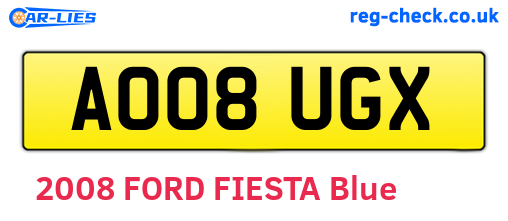 AO08UGX are the vehicle registration plates.