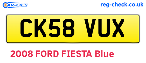 CK58VUX are the vehicle registration plates.